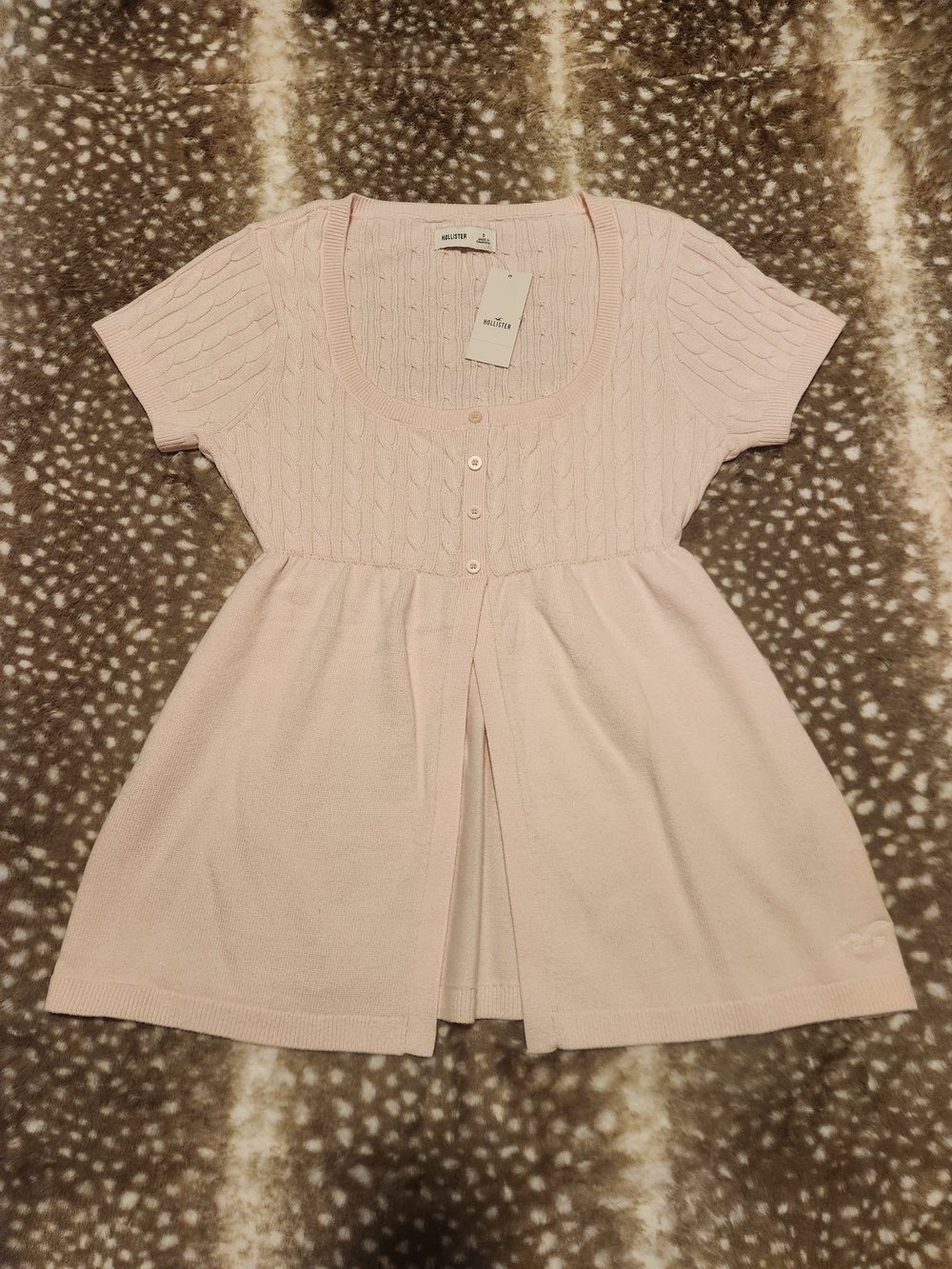 Hollister baby pink cable knit babydoll flyaway top embroidery logo